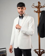 WHITE TUXEDO SUIT WITH BLACK TROUSERS