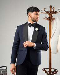 NAVY-BLUE TUXEDO SUIT WITH BLACK TROUSERS
