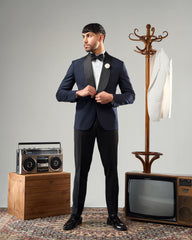 NAVY-BLUE TUXEDO SUIT WITH BLACK TROUSERS