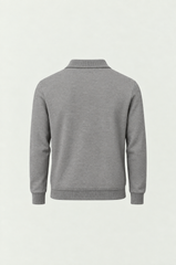 Men's Heathered Light Grey Long-Sleeve Polo Sweater