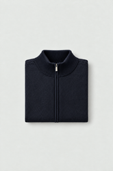 Men's Dark Navy Full-Zip Mock Neck Sweater: