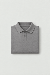 Men's Heathered Light Grey Long-Sleeve Polo Sweater