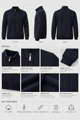 Men's Dark Navy Full-Zip Mock Neck Sweater: