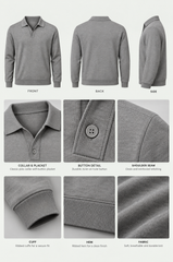 Men's Heathered Light Grey Long-Sleeve Polo Sweater