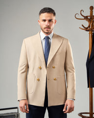 BEIGE DOUBLE-BREASTED BLAZER WITH NAVY-BLUE TROUSERS