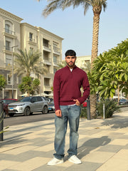 Burgundy Braided Zipped Pullover