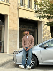 Beige Braided Zipped Pullover