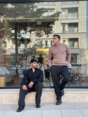 Beige Braided Zipped Pullover