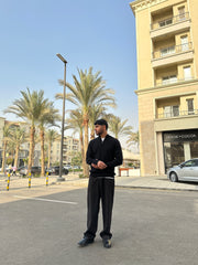 Black Braided Zipped Pullover