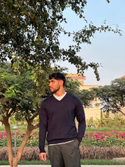 Navy-Blue V-Neck Pullover