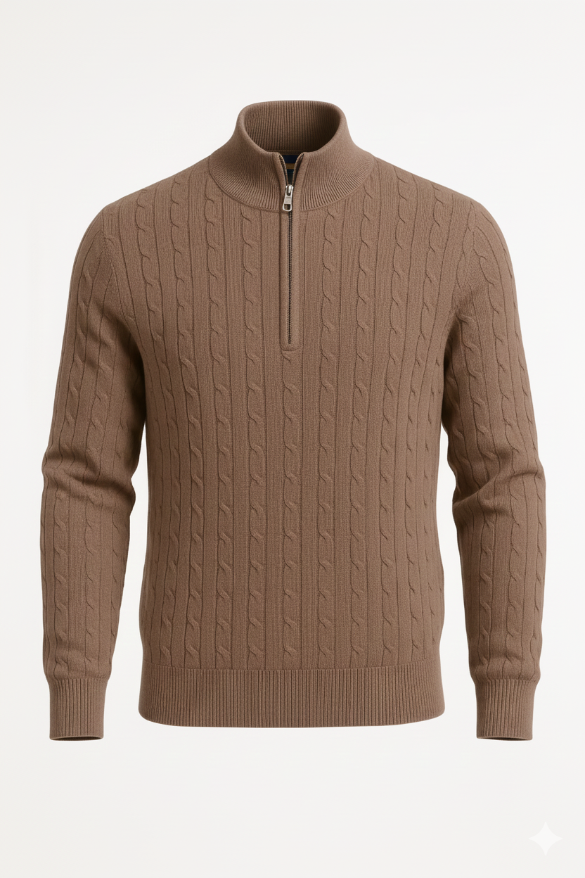 Beige Braided Zipped Pullover