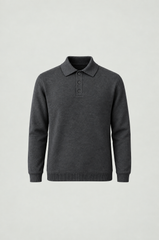 Men's Charcoal Grey Long-Sleeve Polo Sweatshirt