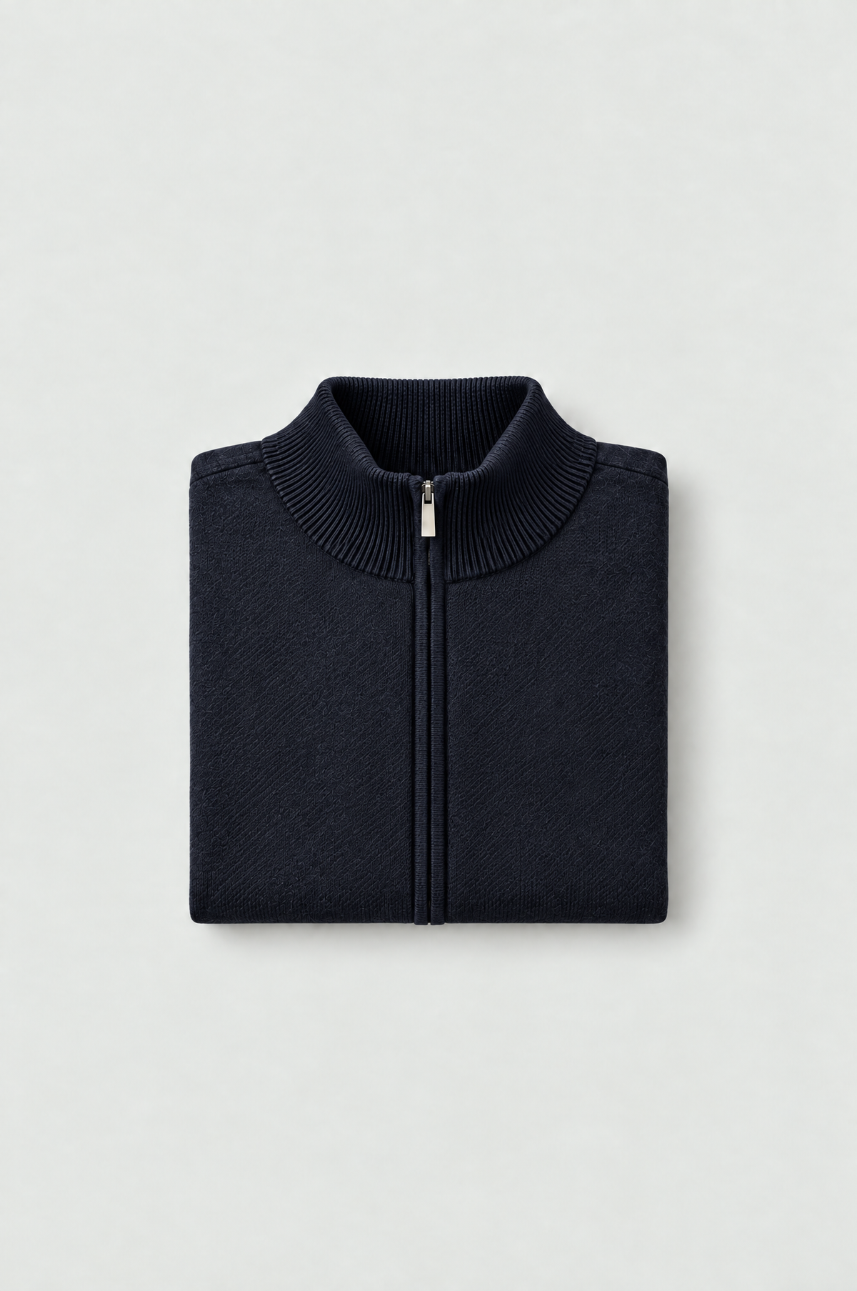 Men's Dark Navy Full-Zip Mock Neck Sweater: