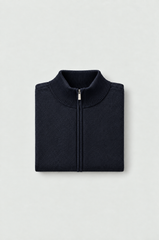 Men's Dark Navy Full-Zip Mock Neck Sweater: