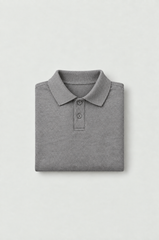 Men's Heathered Light Grey Long-Sleeve Polo Sweater